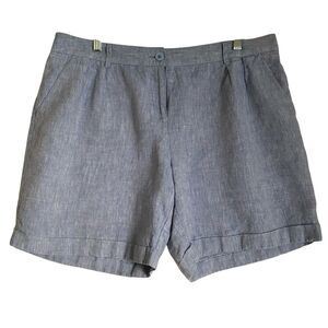 Poetry Linen Shorts Women 12 Blue Relaxed Casual Bermuda Nautical Beach